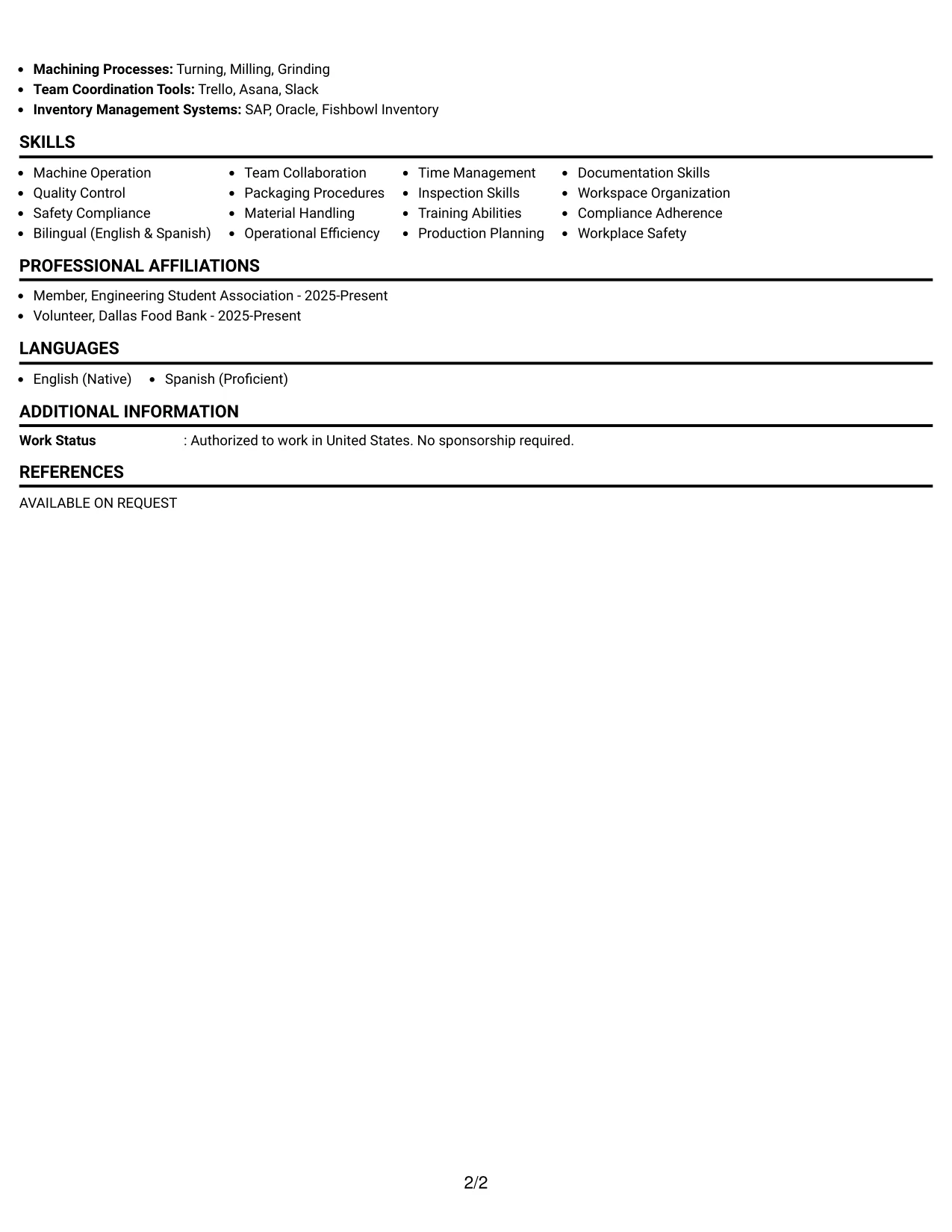 Resume Example Page 2