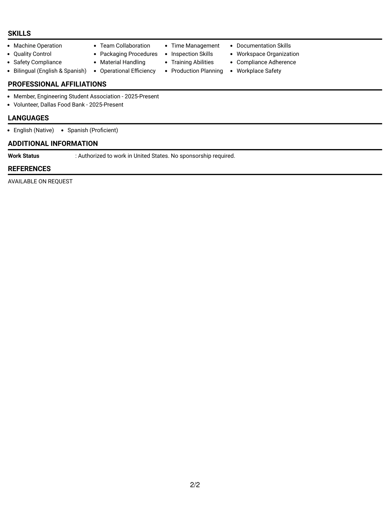Resume Example Page 2
