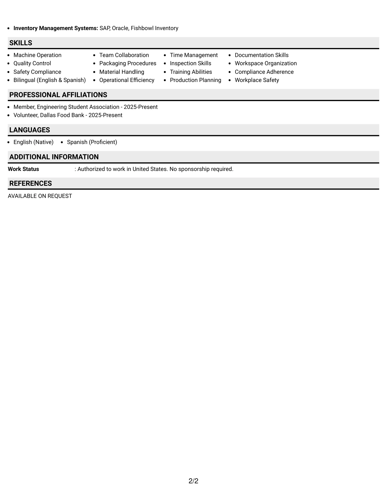 Resume Example Page 2