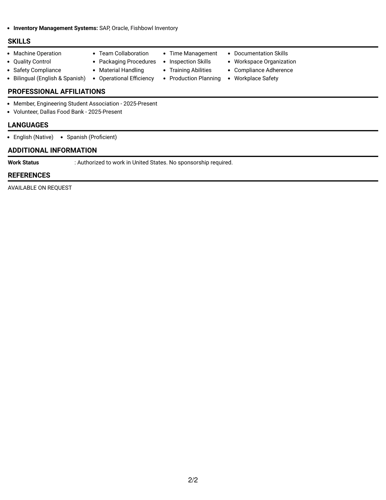 Resume Example Page 2