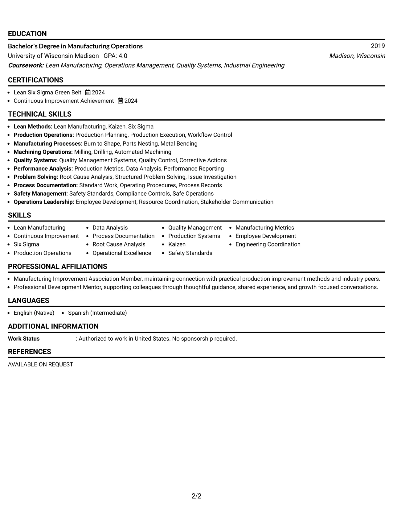 Resume Example Page 2