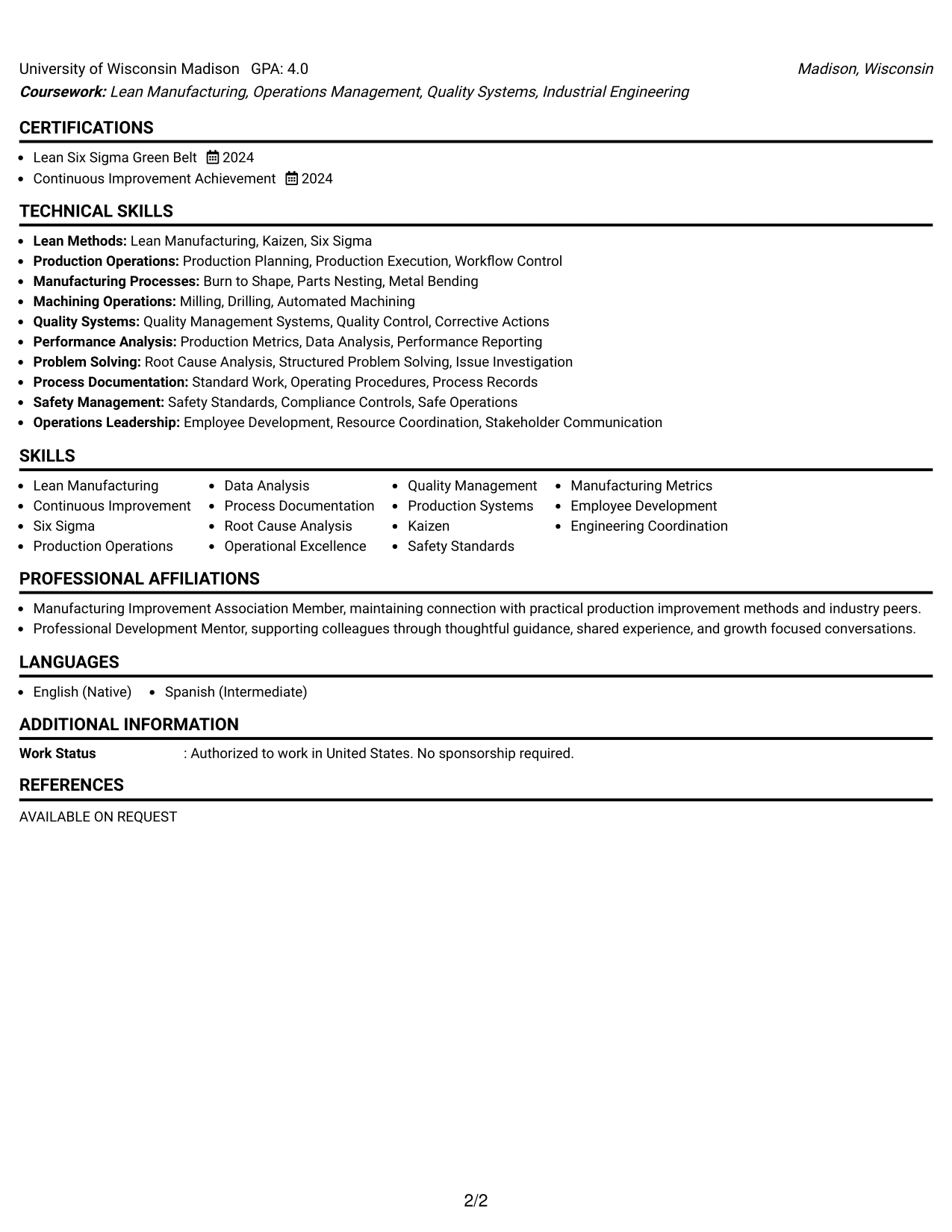 Resume Example Page 2