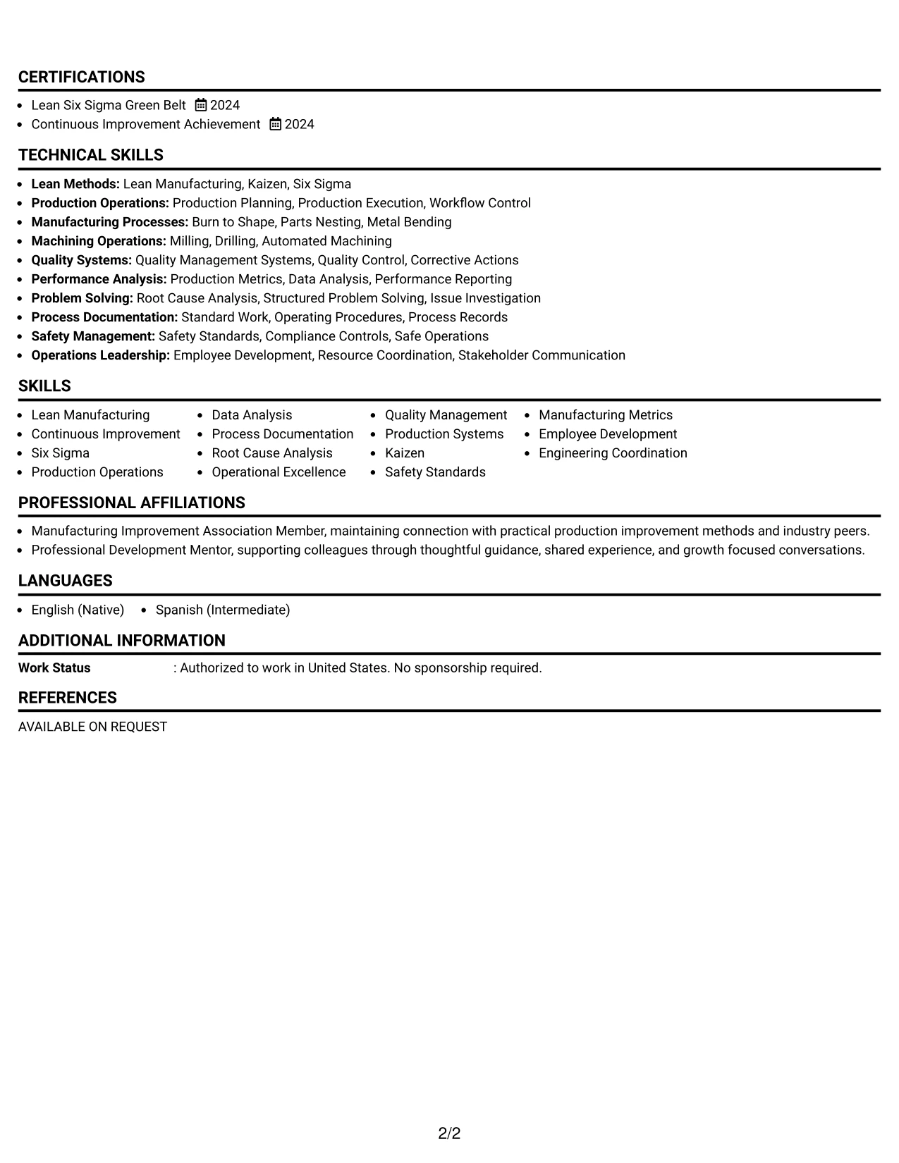 Resume Example Page 2