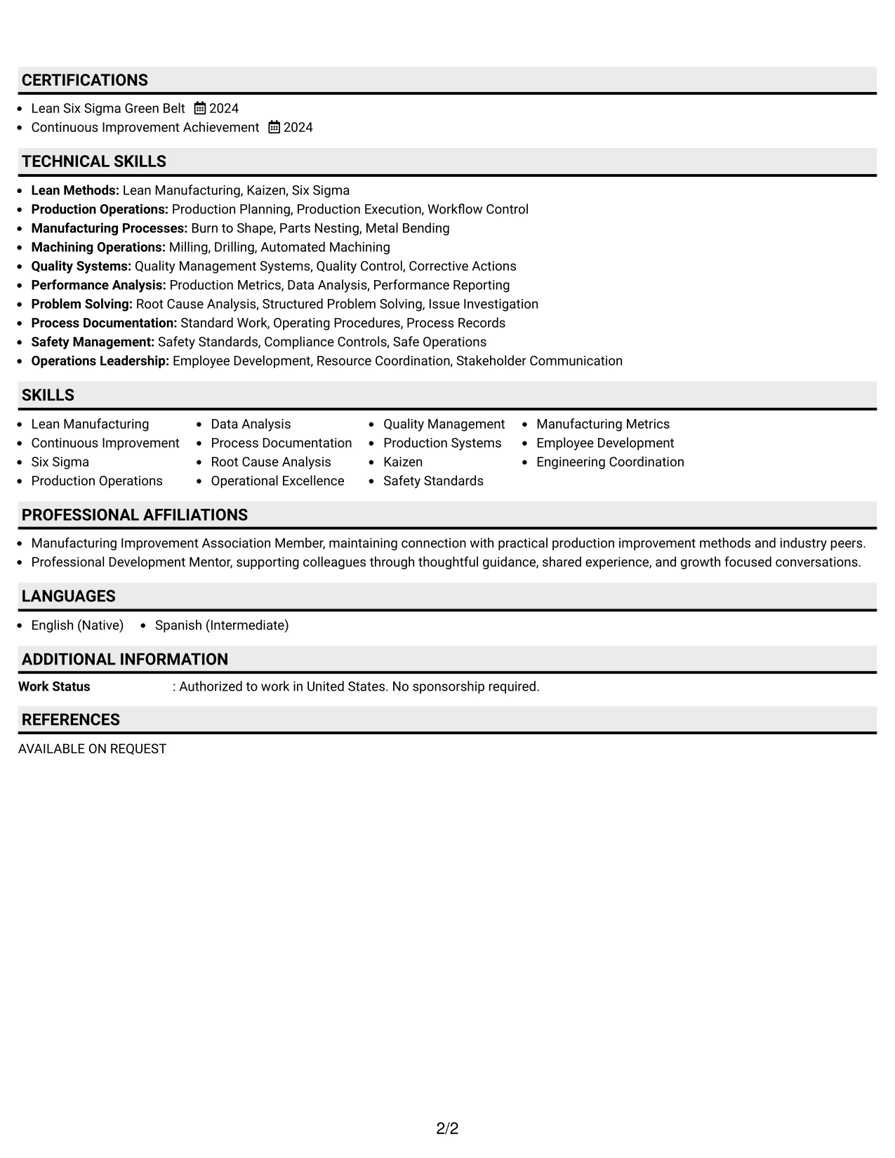 Resume Example Page 2