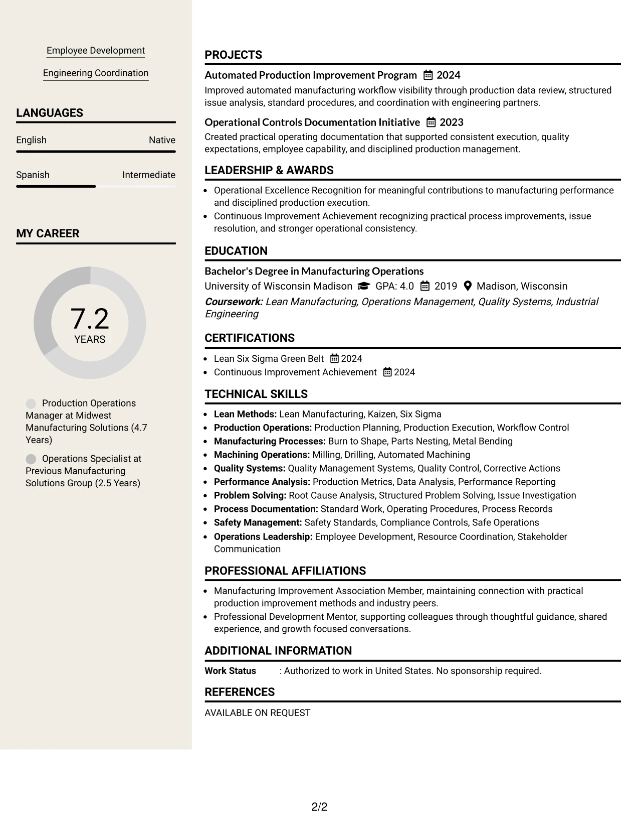 Resume Example Page 2