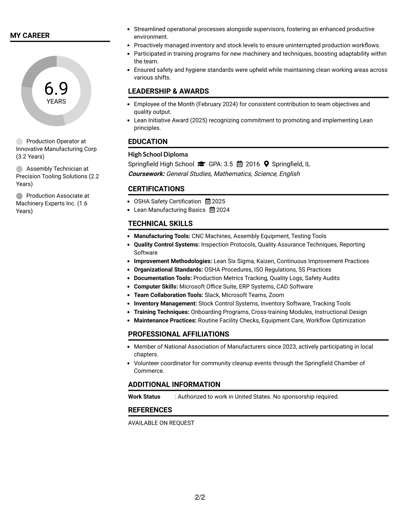 Resume Example Page 2
