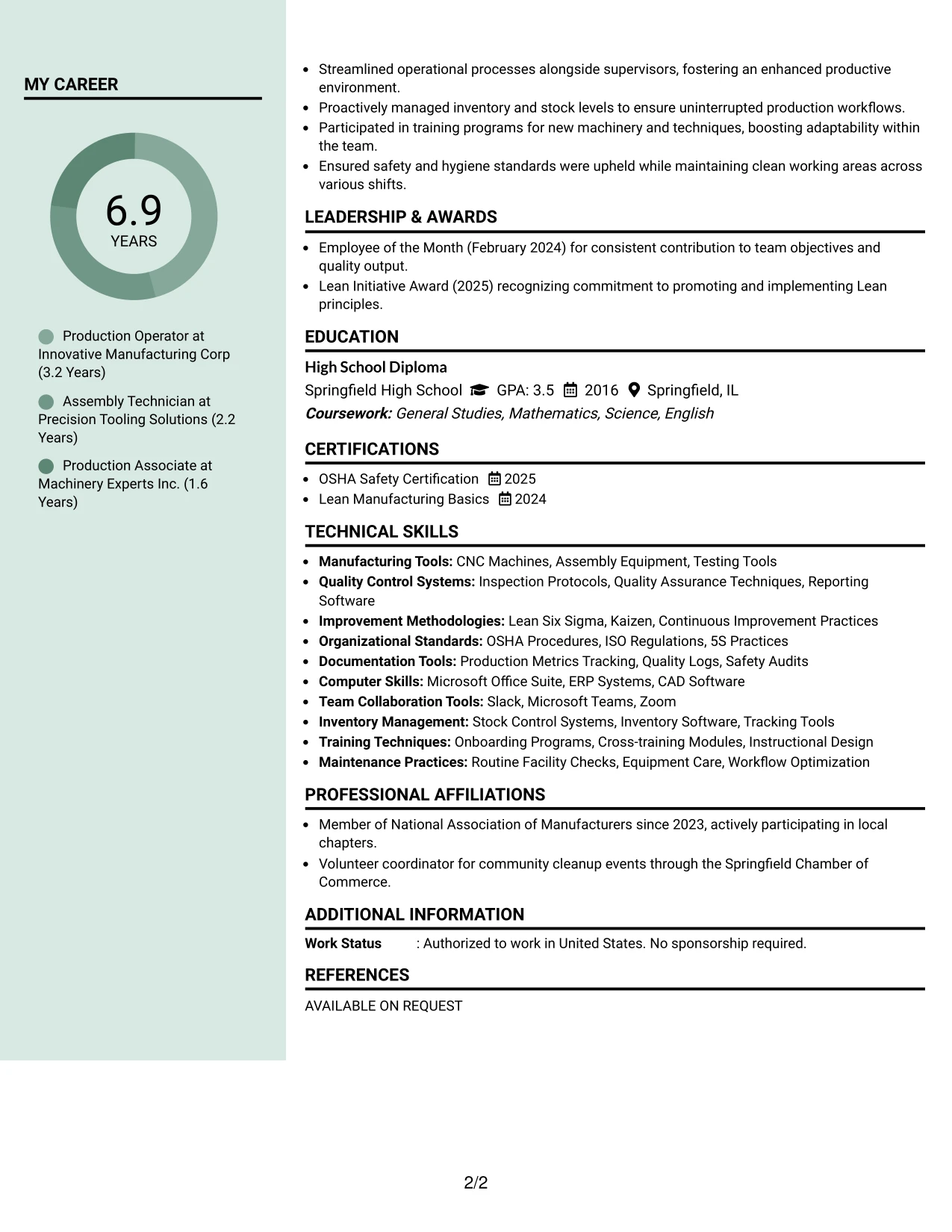 Resume Example Page 2