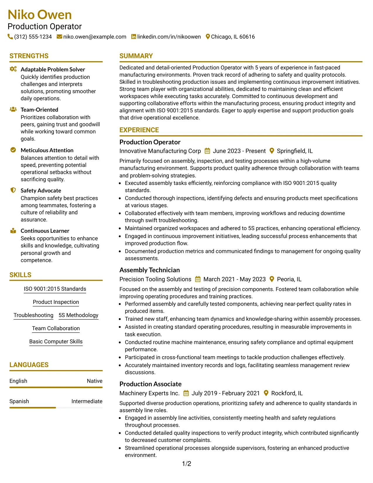 Resume Example Page 1