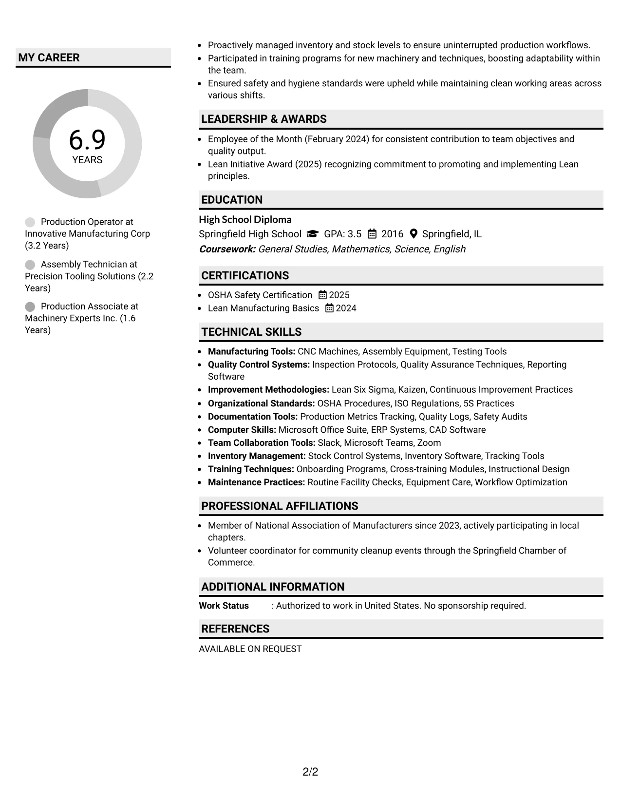 Resume Example Page 2