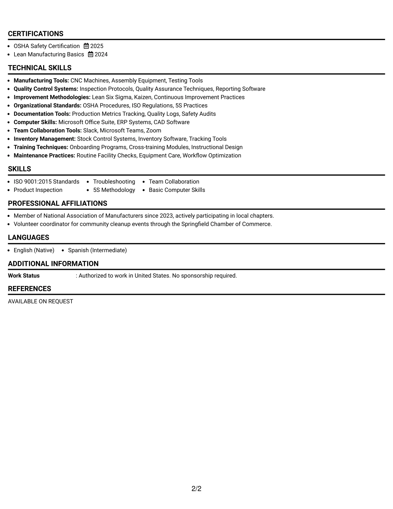 Resume Example Page 2