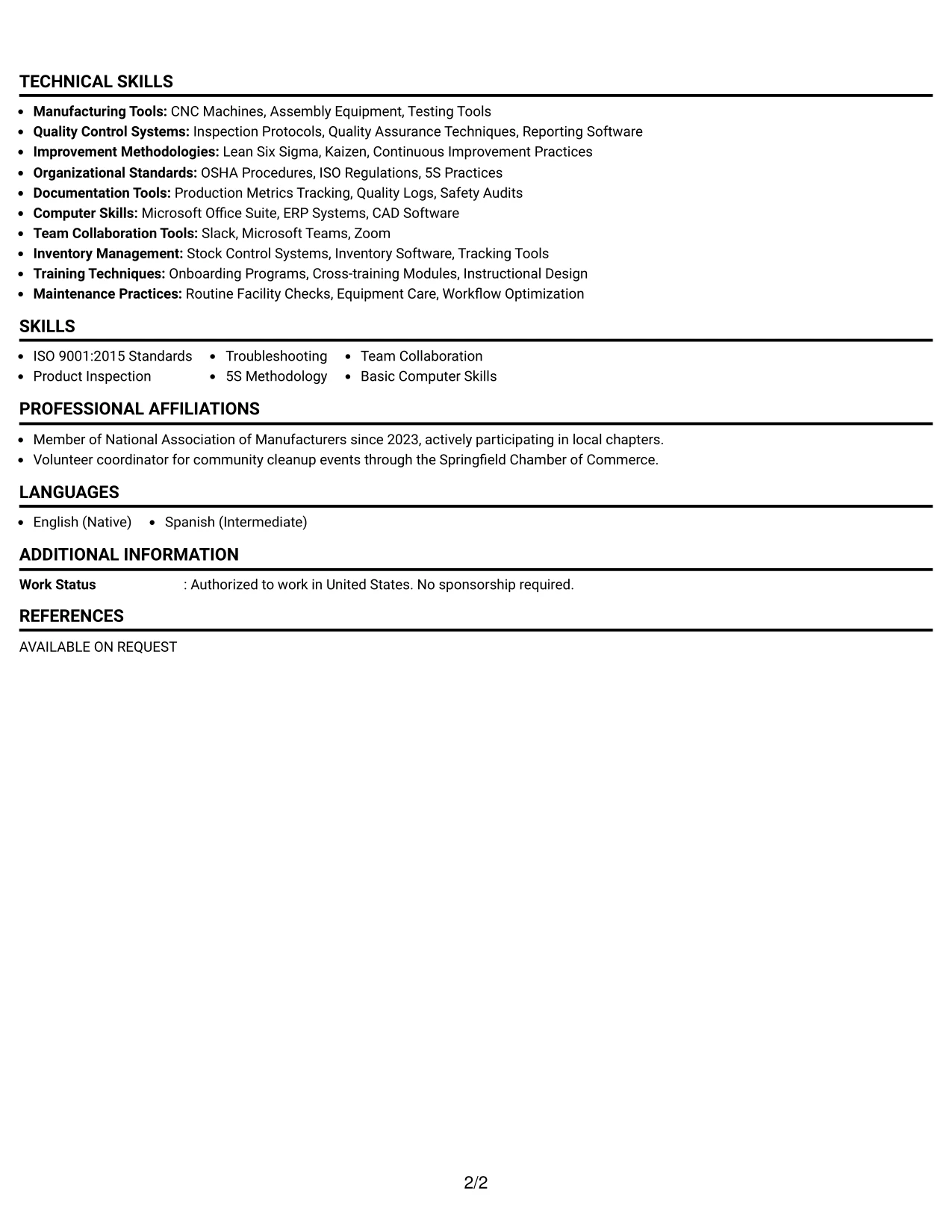 Resume Example Page 2