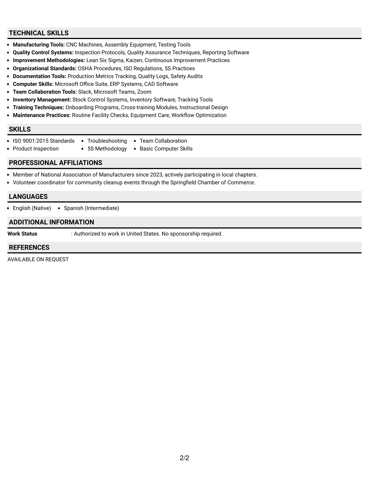 Resume Example Page 2