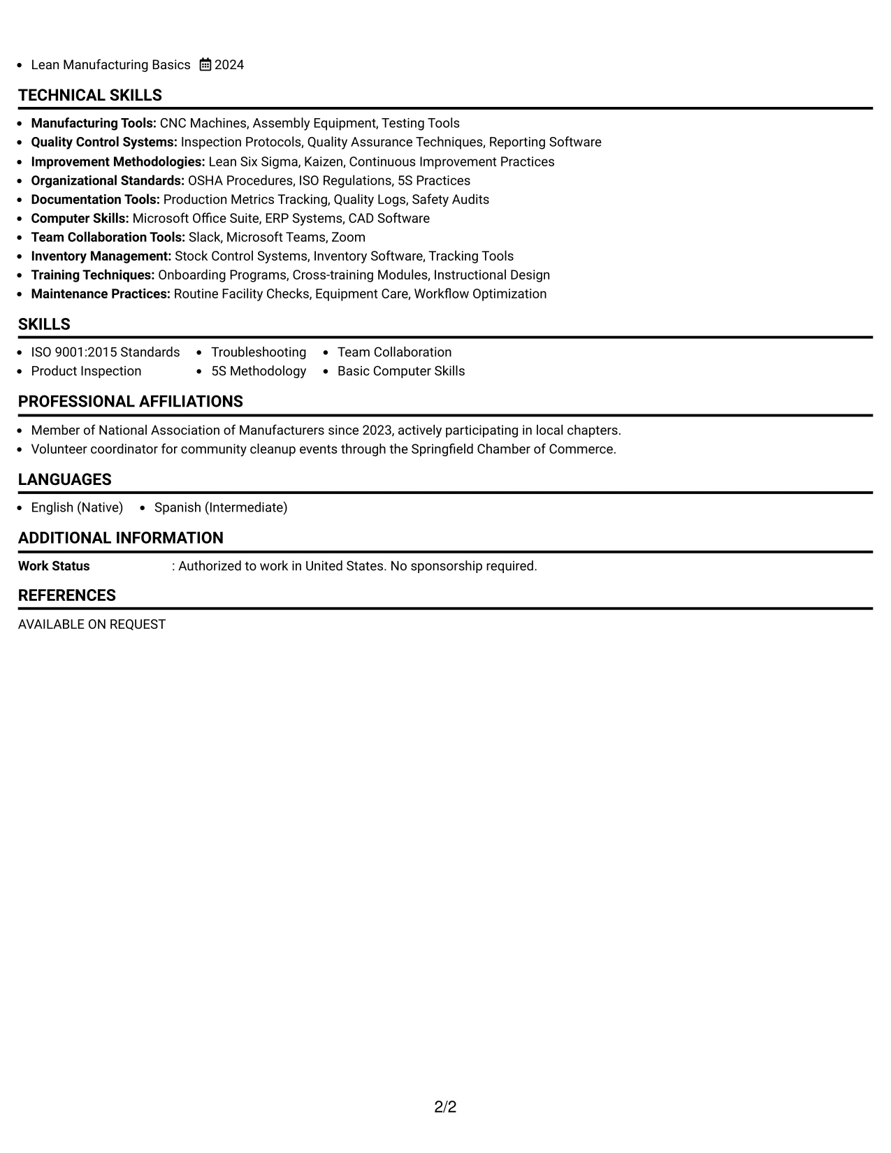 Resume Example Page 2
