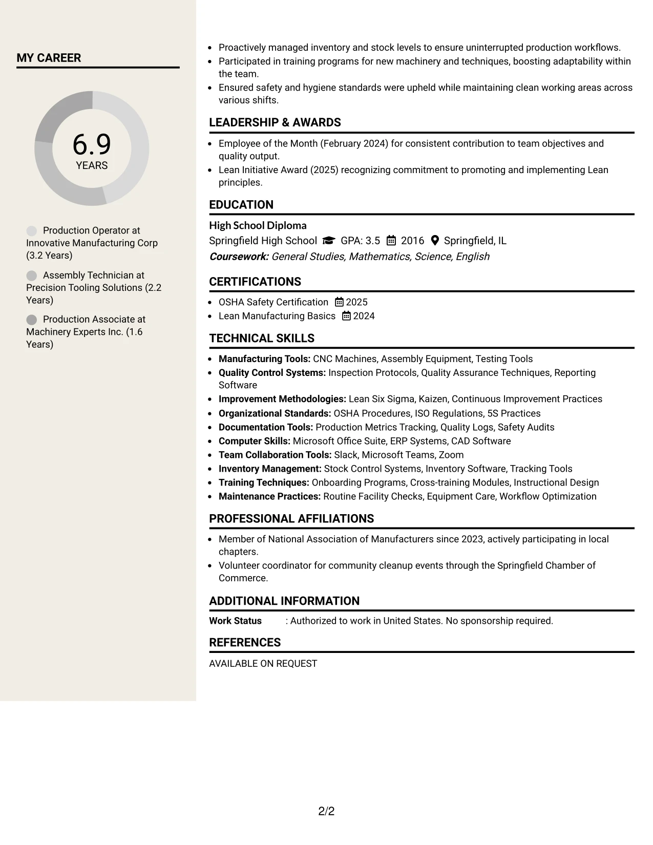 Resume Example Page 2