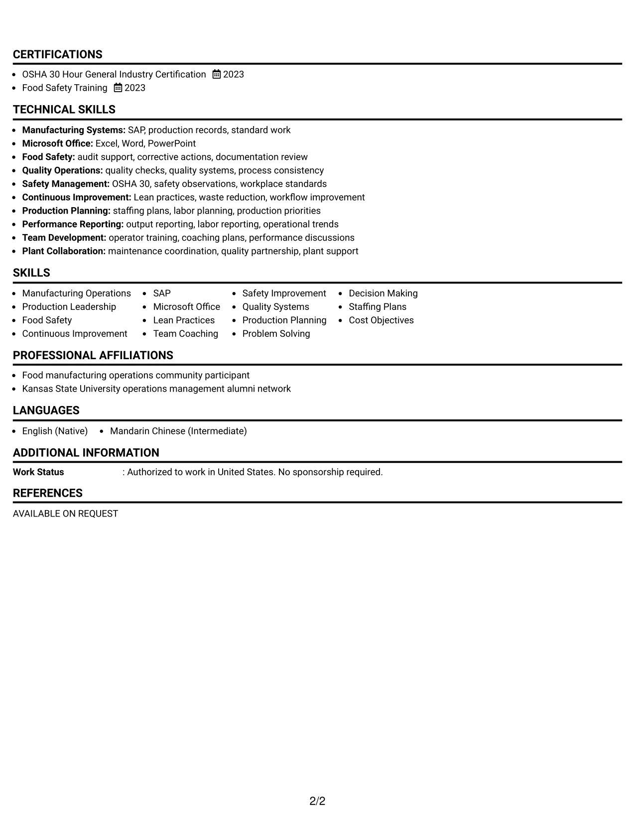 Resume Example Page 2