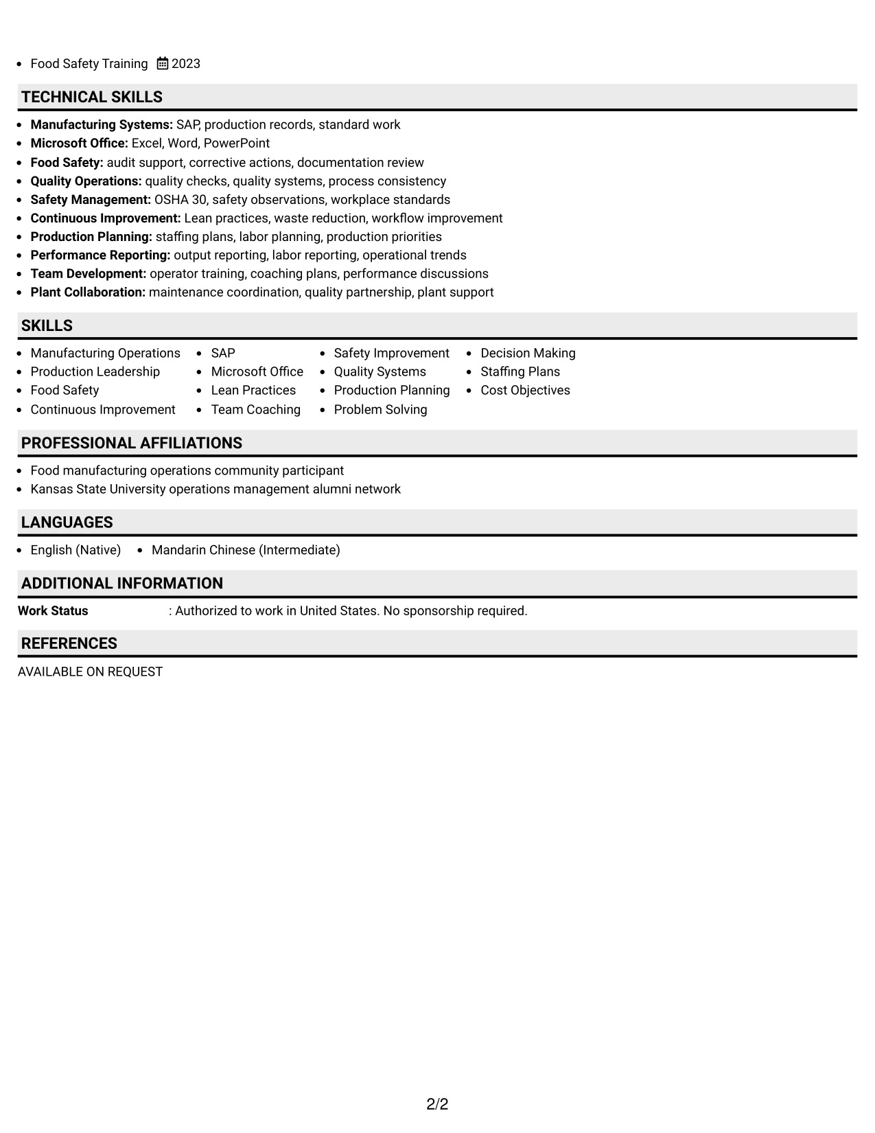 Resume Example Page 2