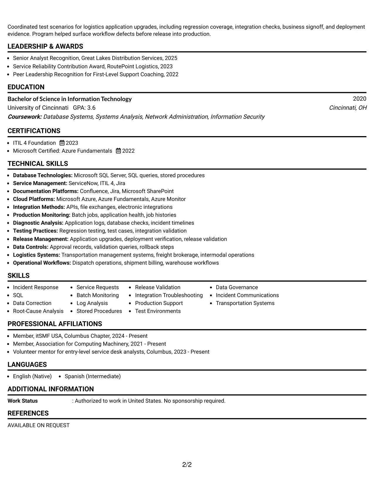 Resume Example Page 2