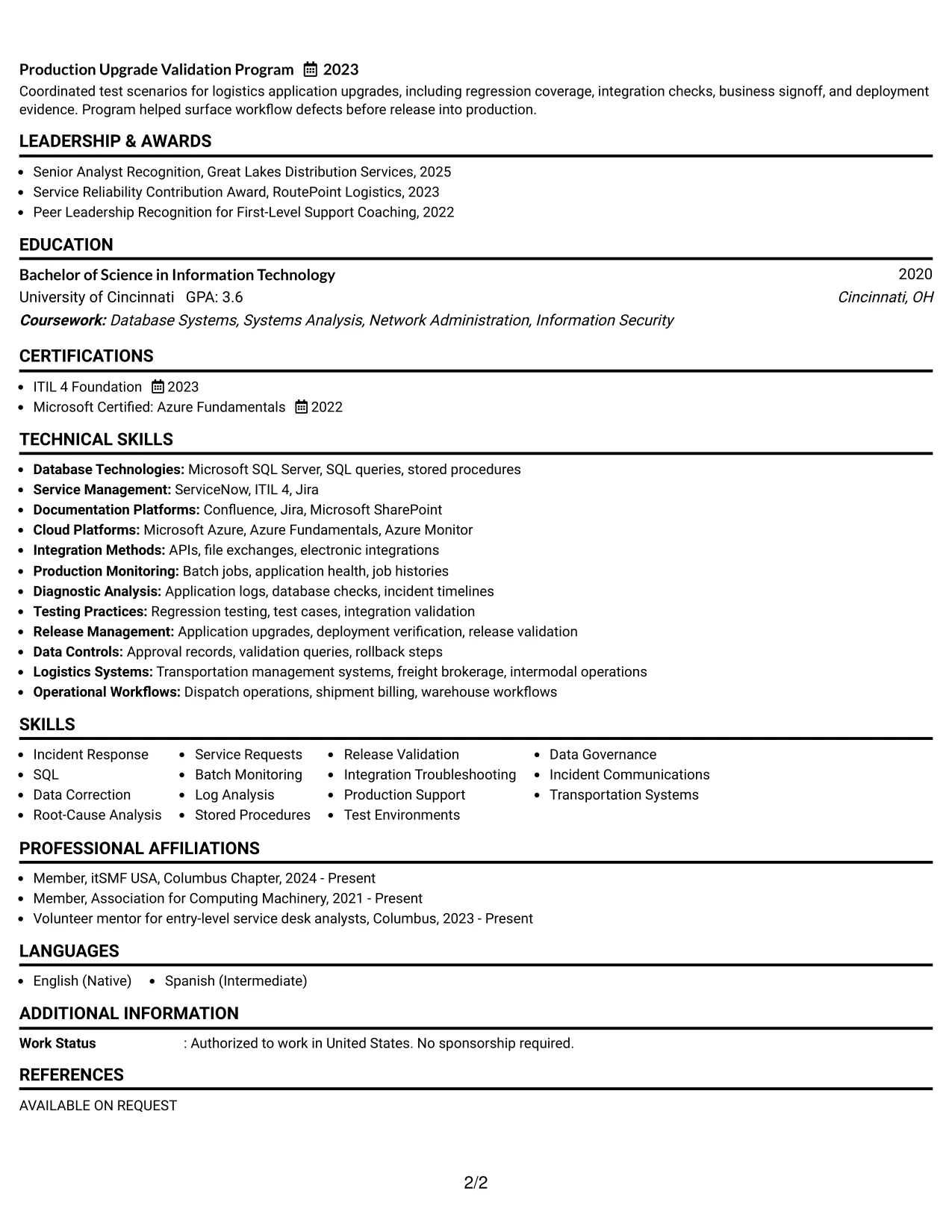 Resume Example Page 2
