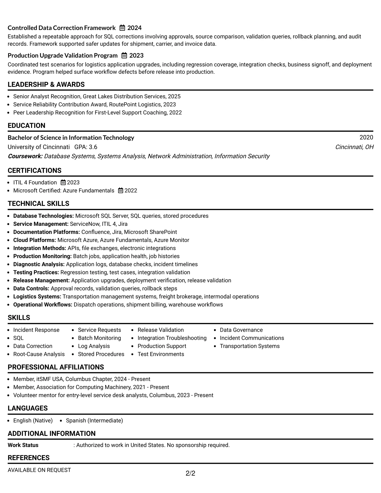 Resume Example Page 2