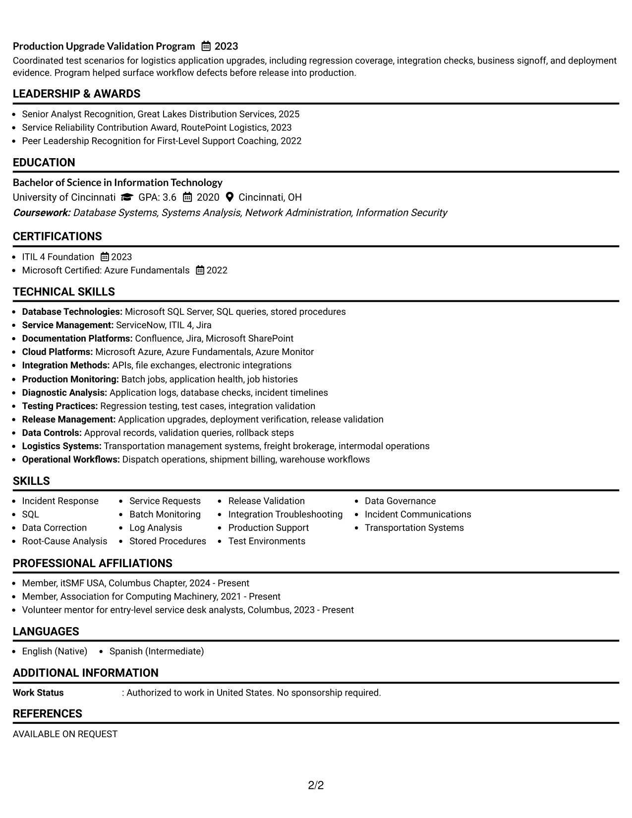 Resume Example Page 2