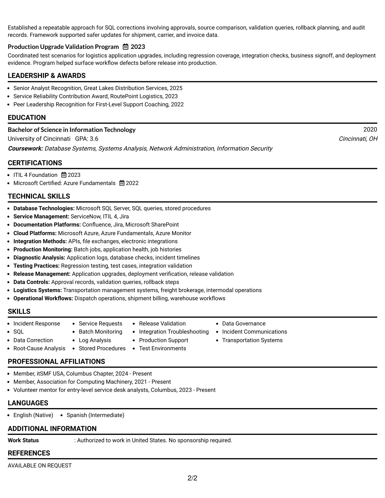 Resume Example Page 2