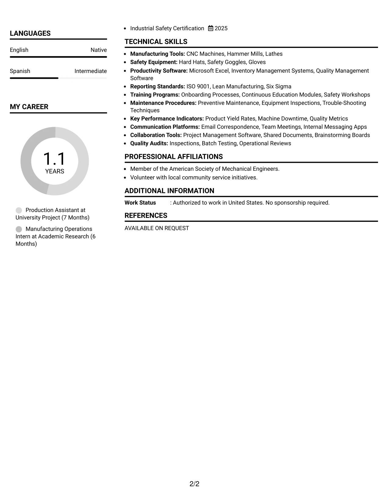 Resume Example Page 2