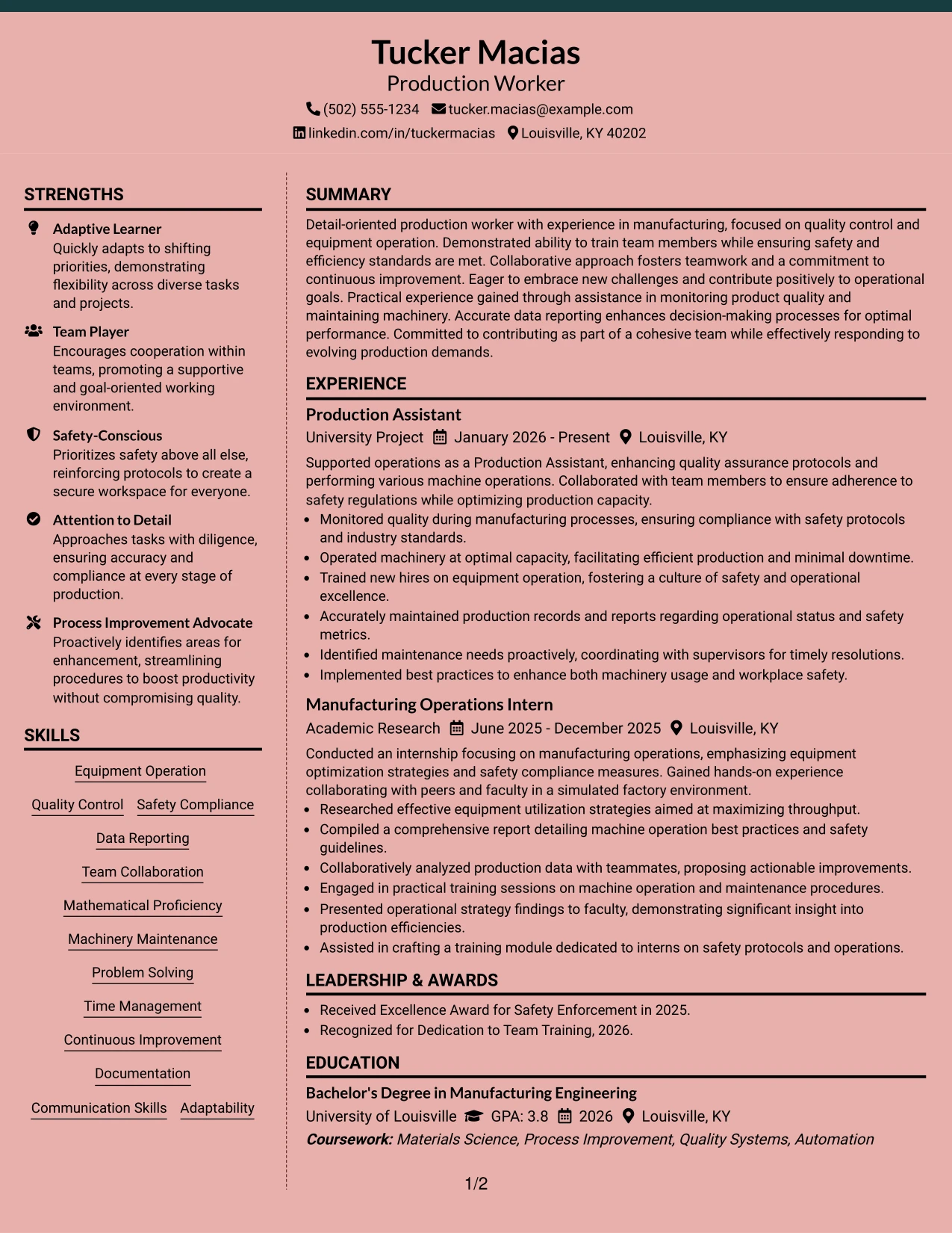 Resume Example Page 1