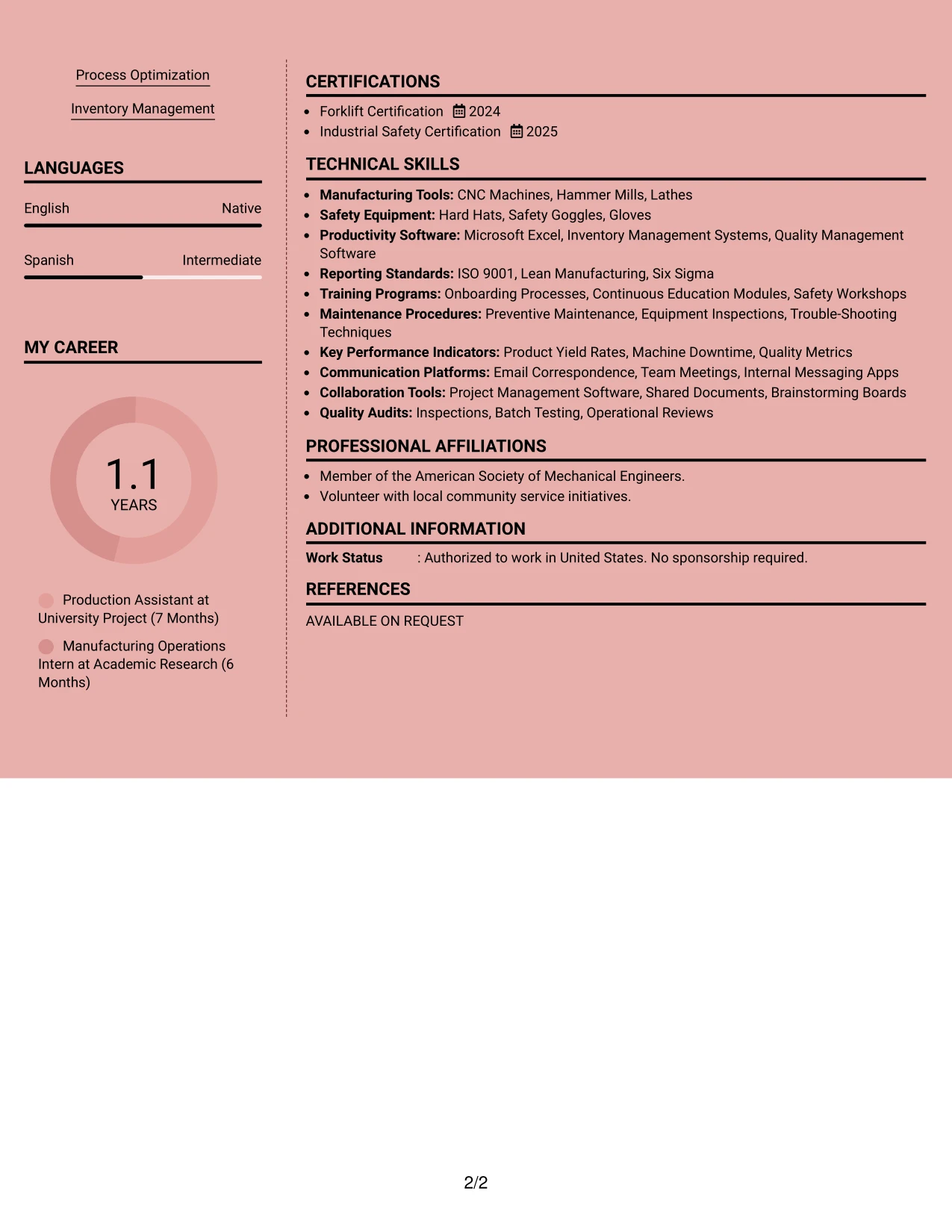Resume Example Page 2