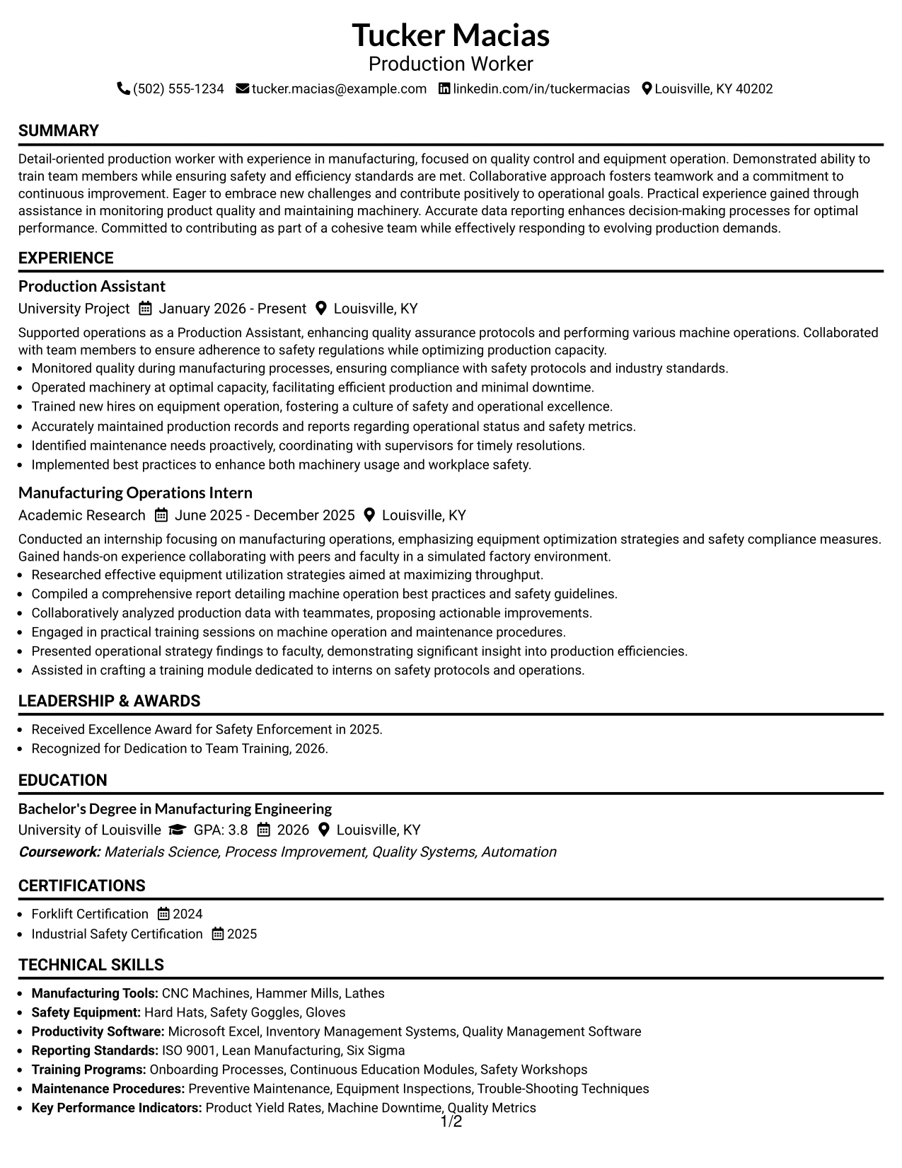 Resume Example Page 1