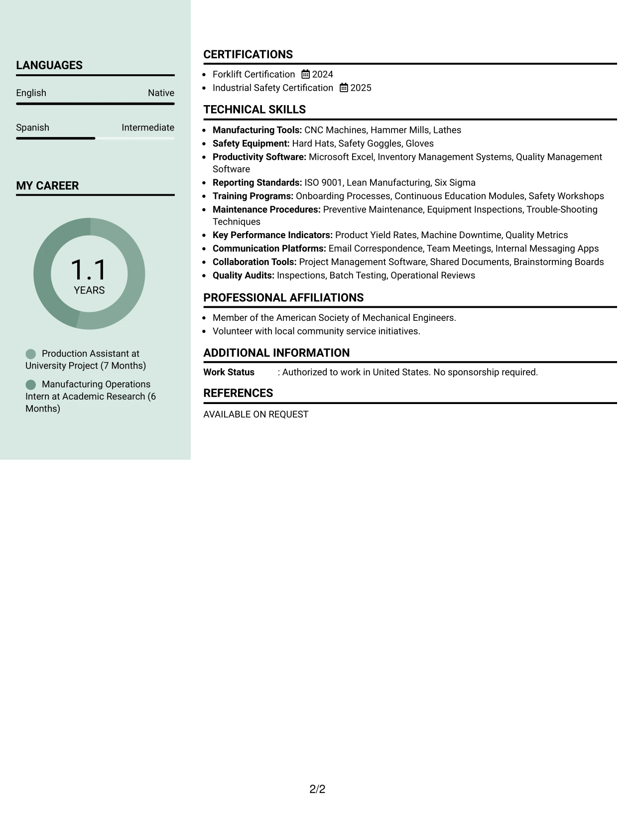 Resume Example Page 2