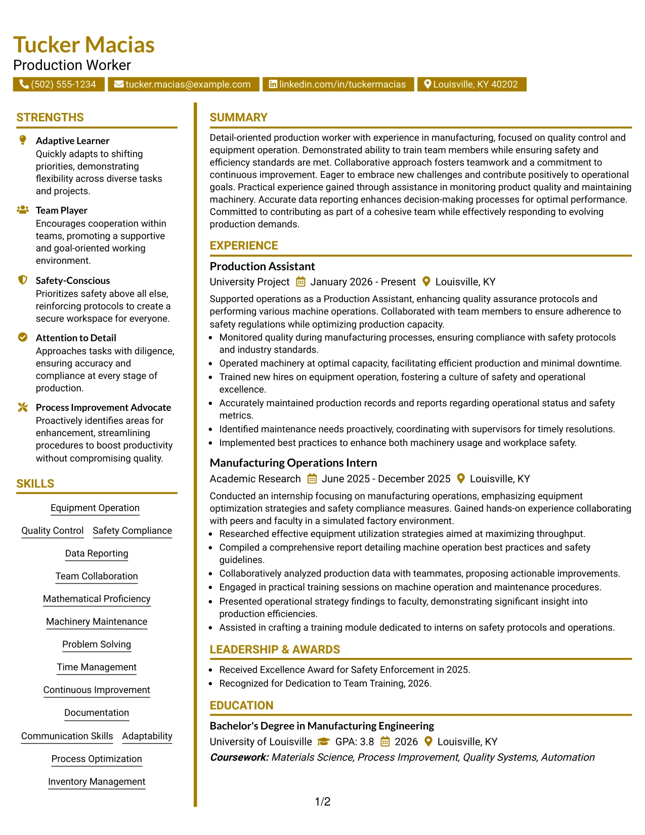 Resume Example Page 1