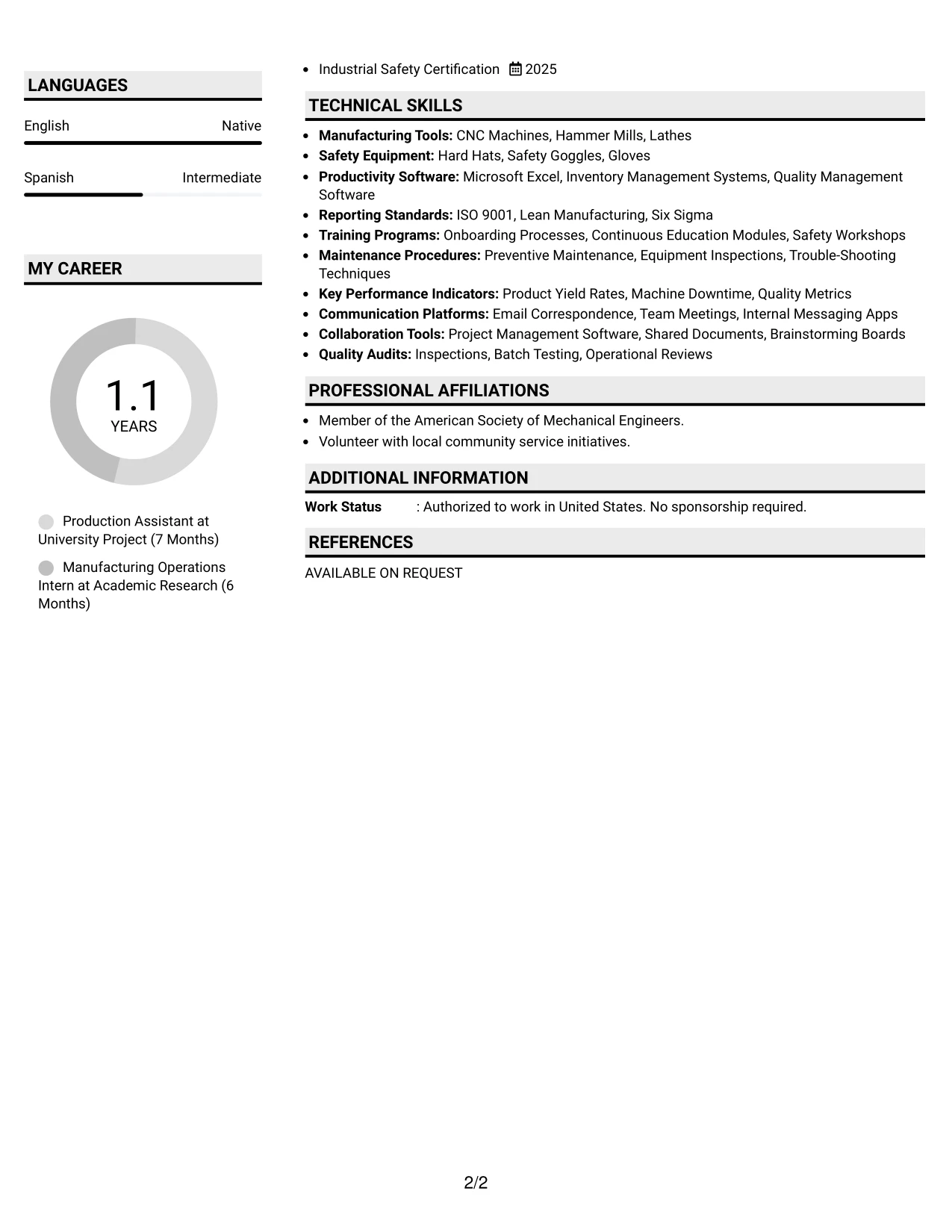 Resume Example Page 2