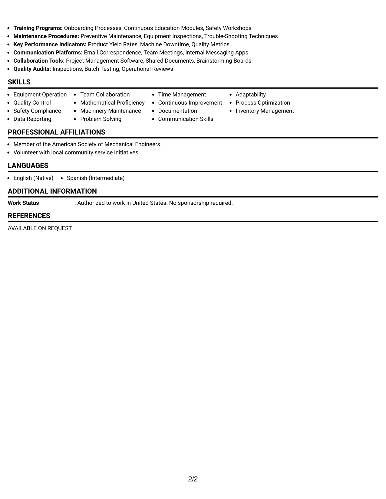 Resume Example Page 2
