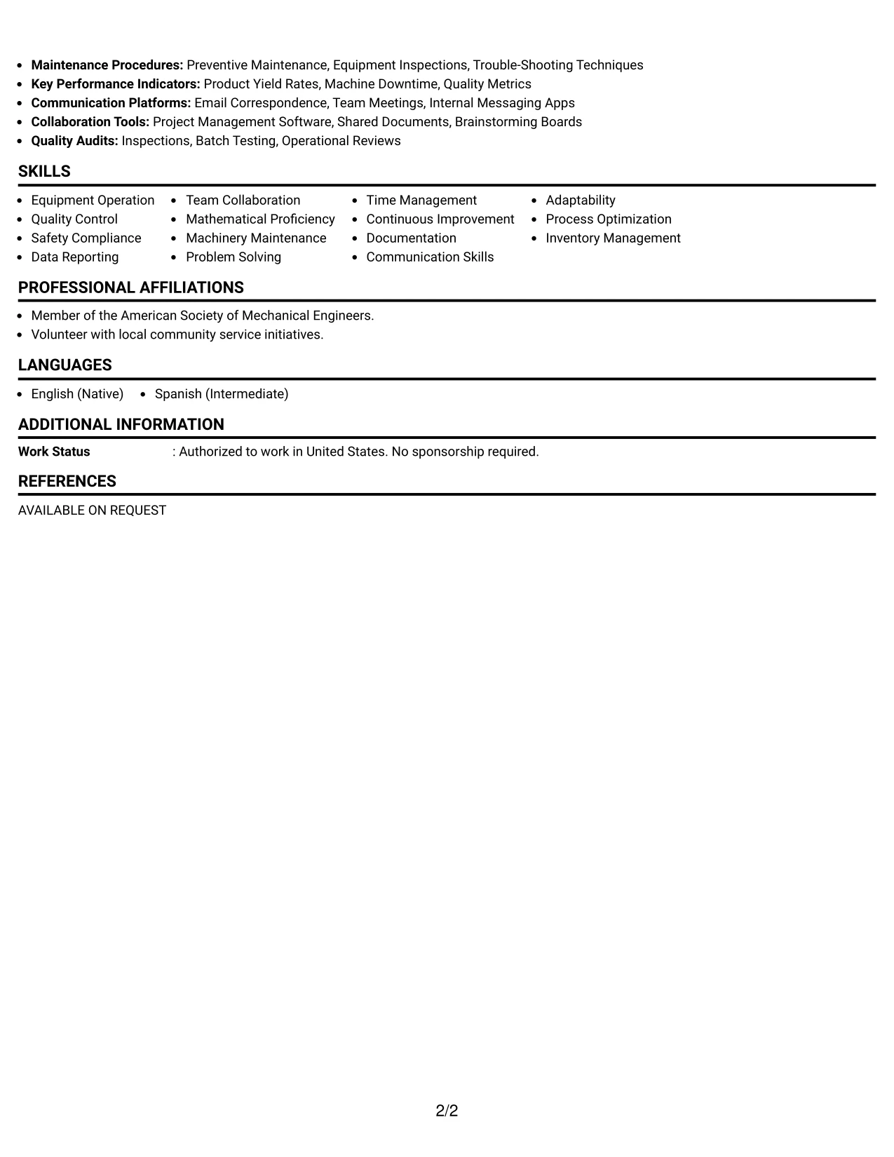 Resume Example Page 2