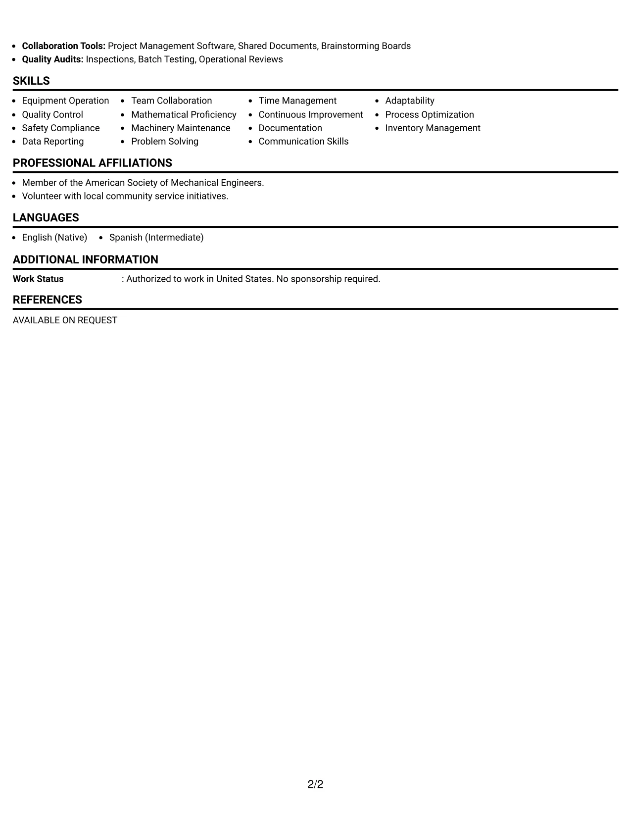 Resume Example Page 2