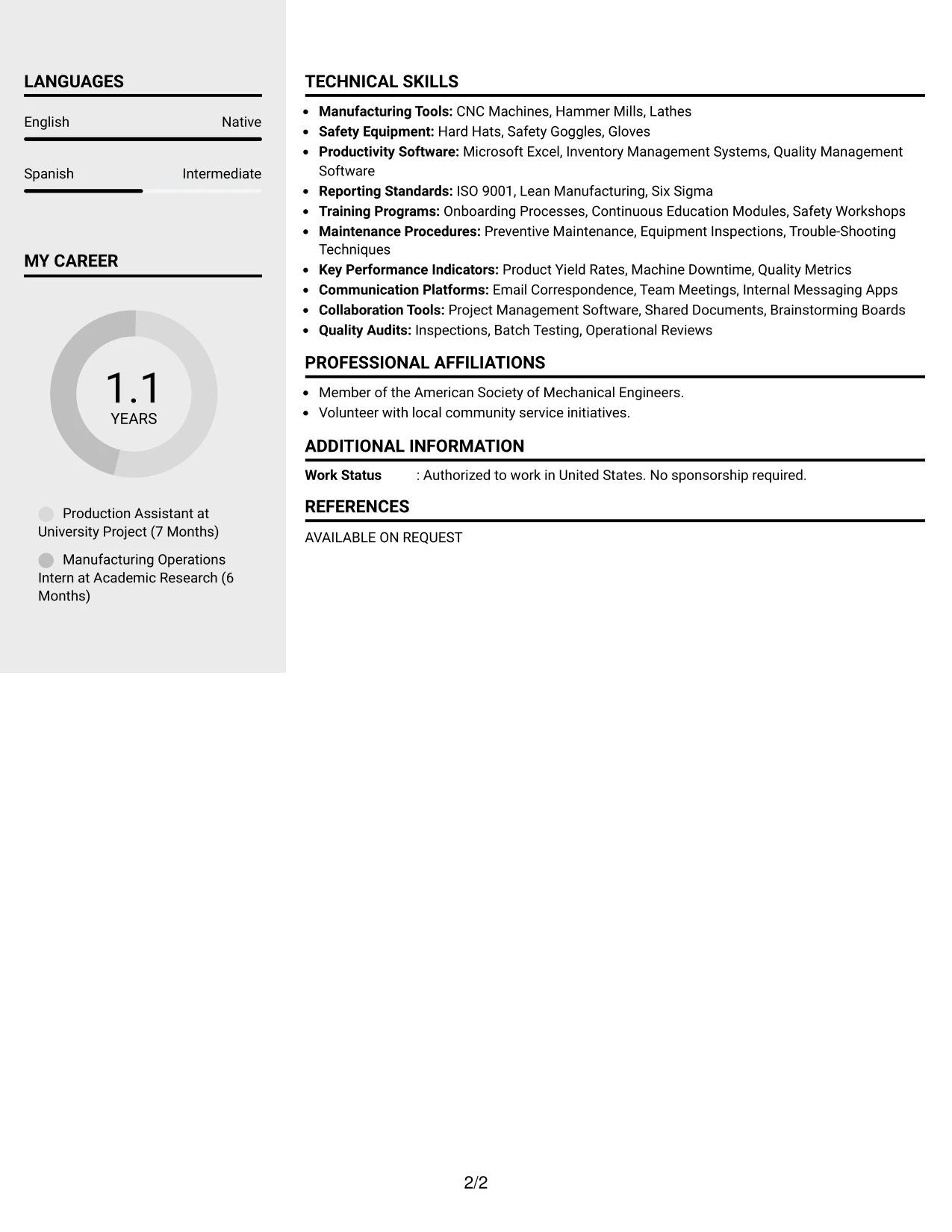 Resume Example Page 2
