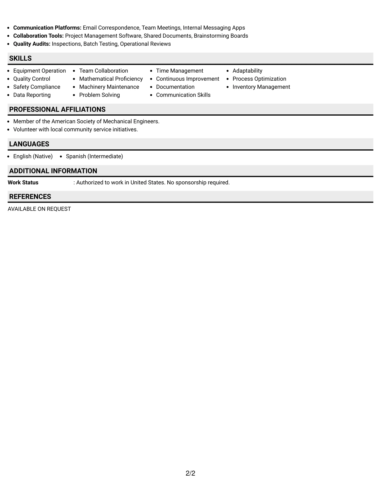Resume Example Page 2