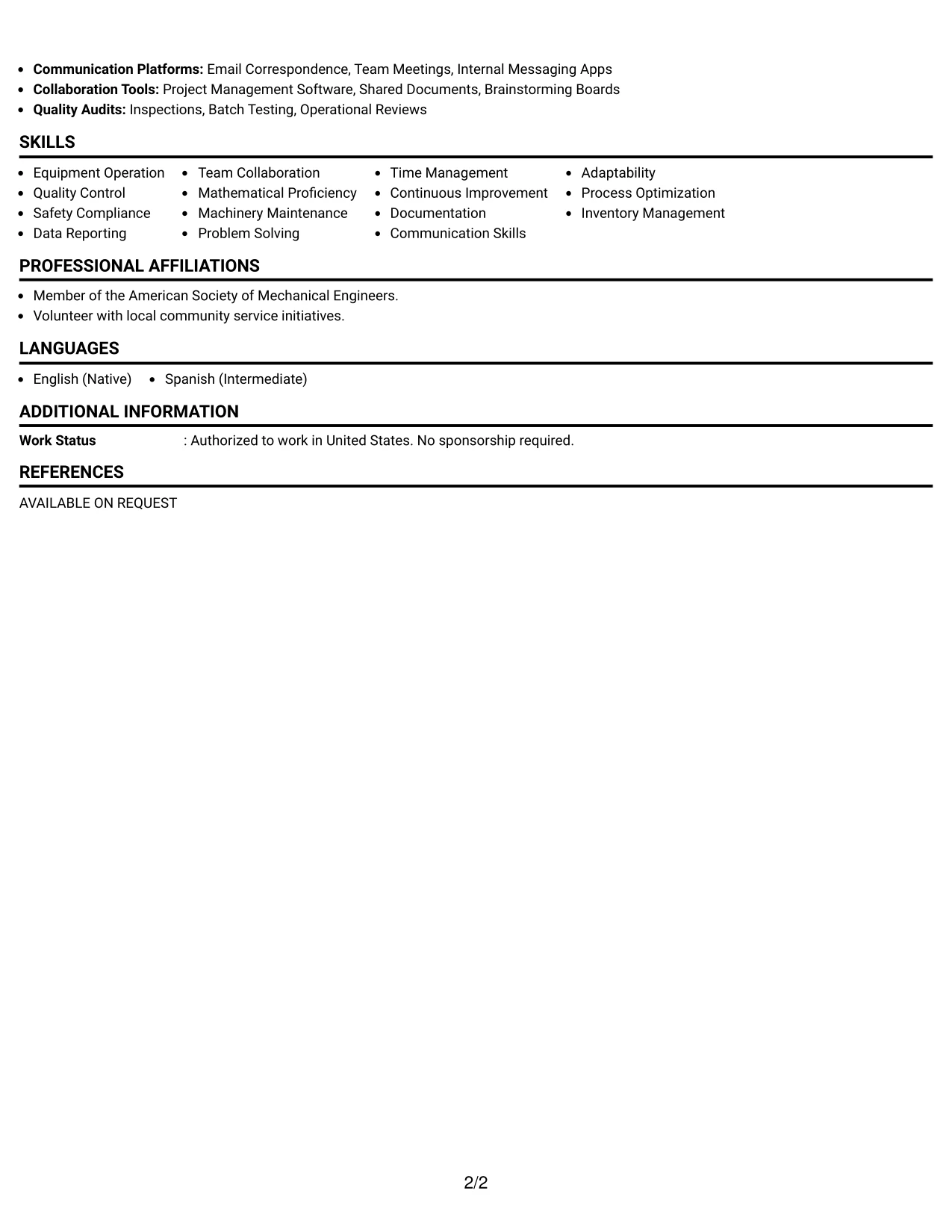 Resume Example Page 2
