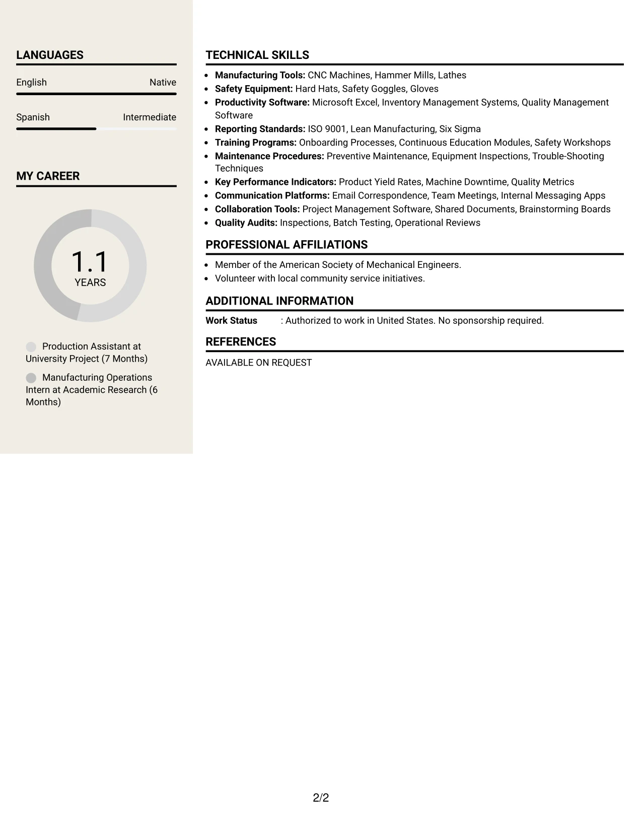 Resume Example Page 2