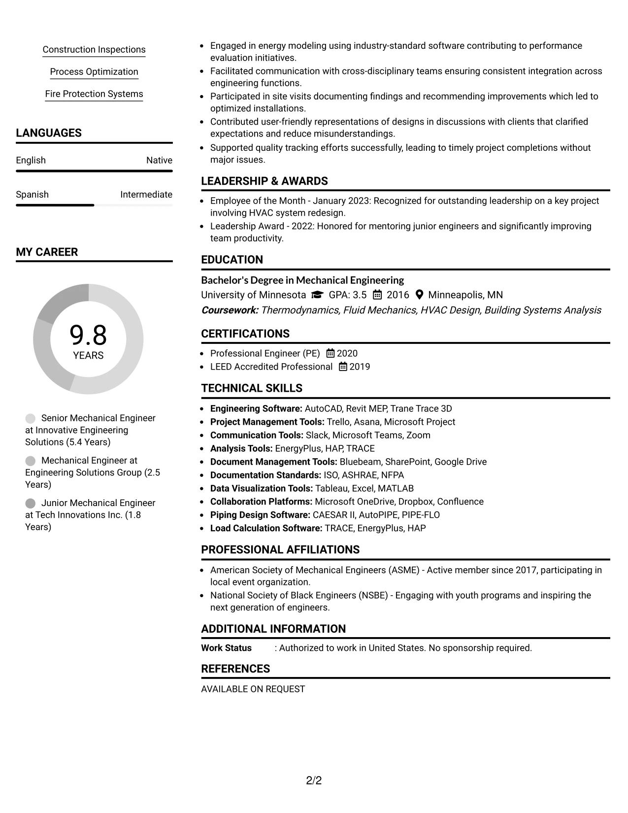 Resume Example Page 2