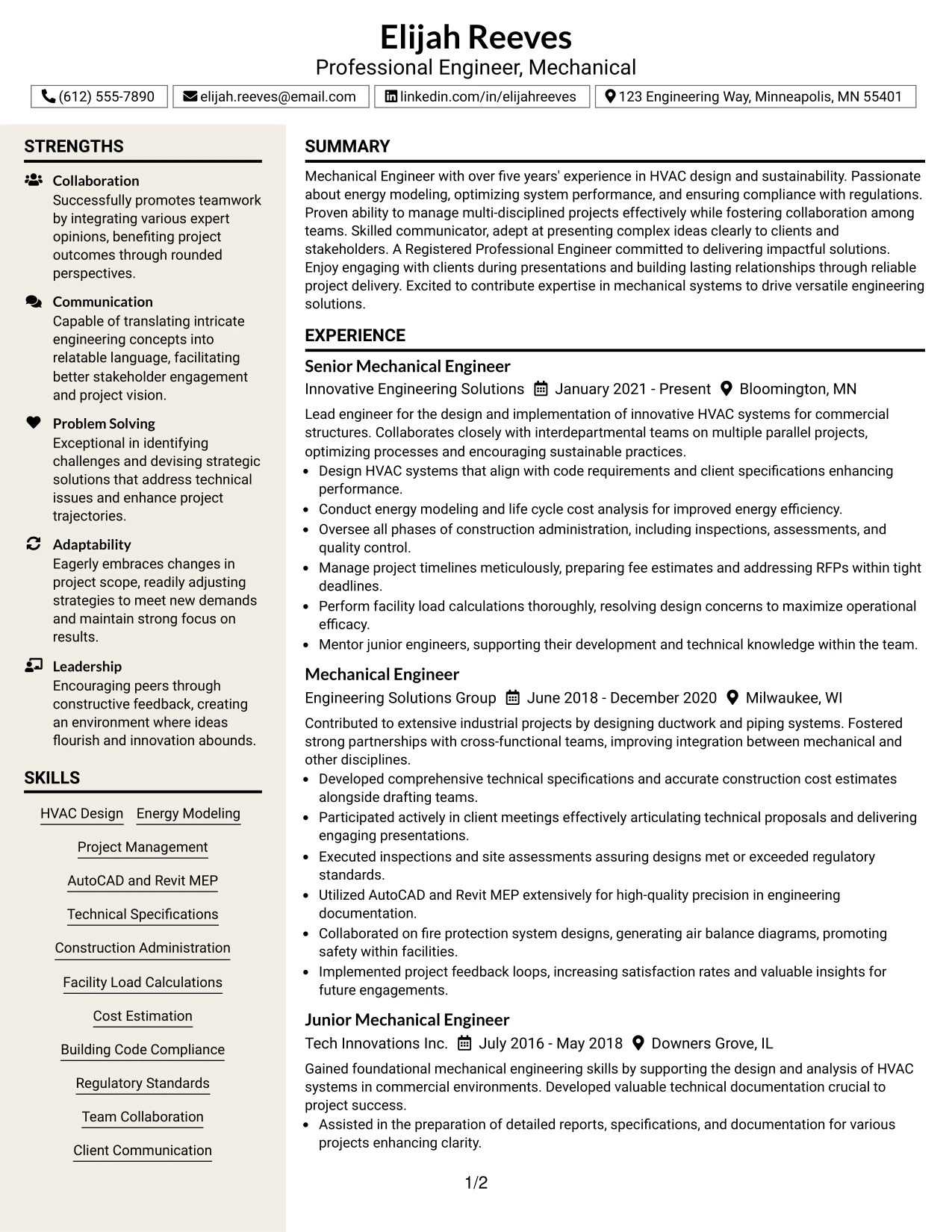 Resume Example Page 1
