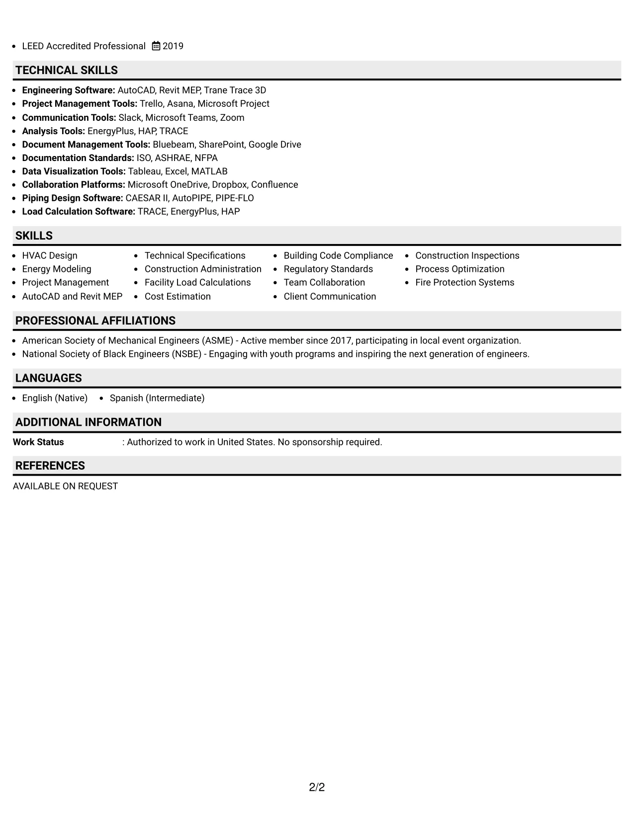 Resume Example Page 2