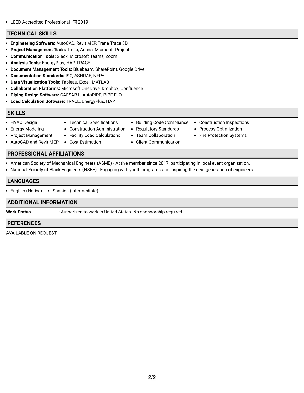 Resume Example Page 2