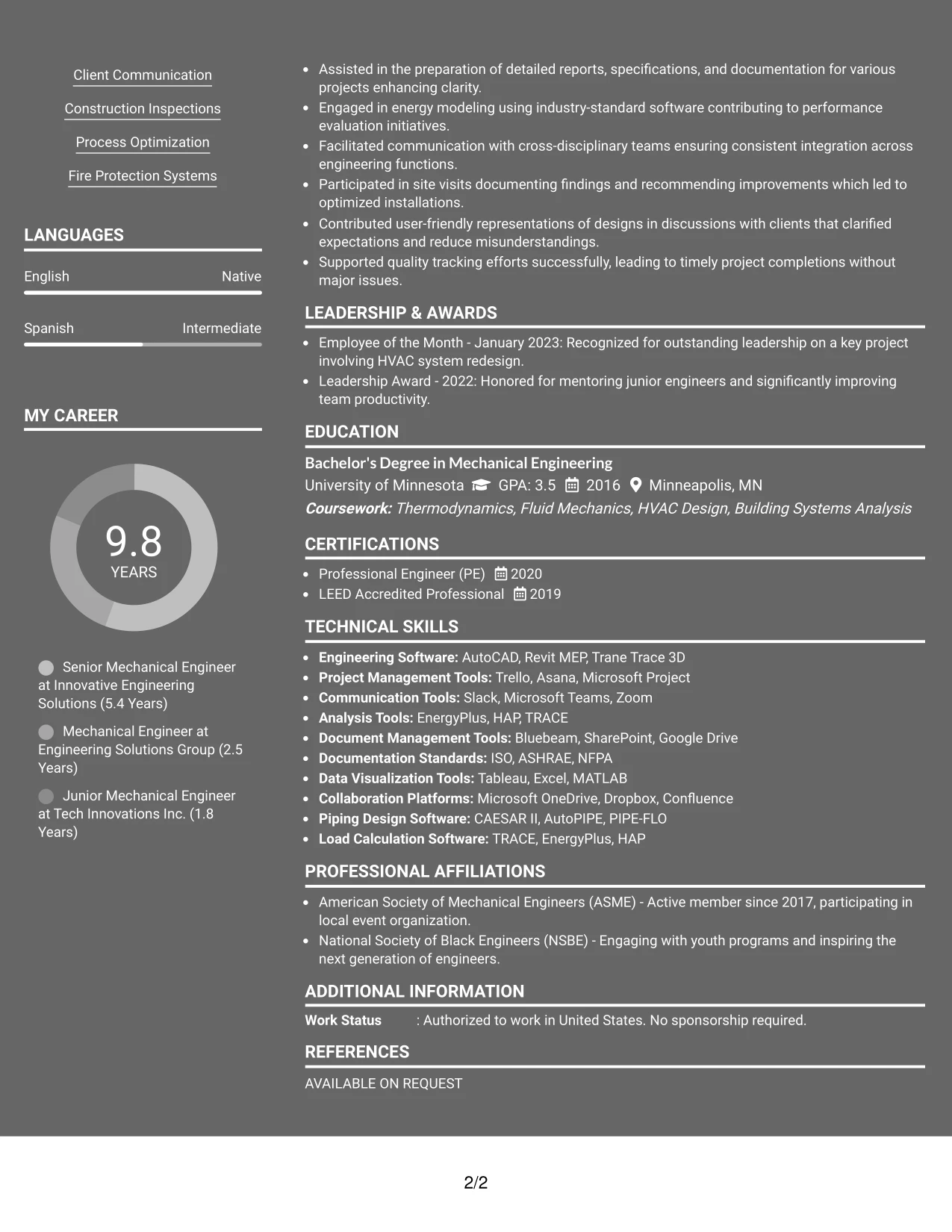 Resume Example Page 2