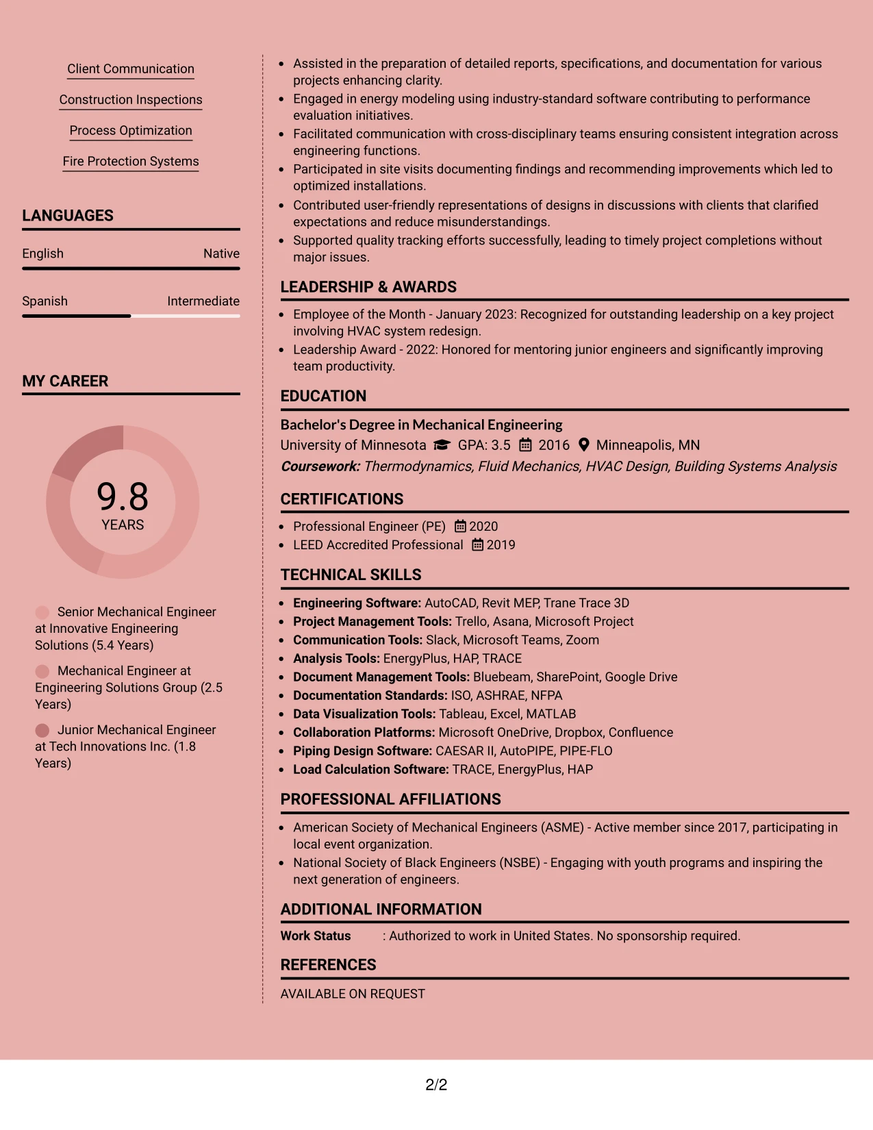 Resume Example Page 2