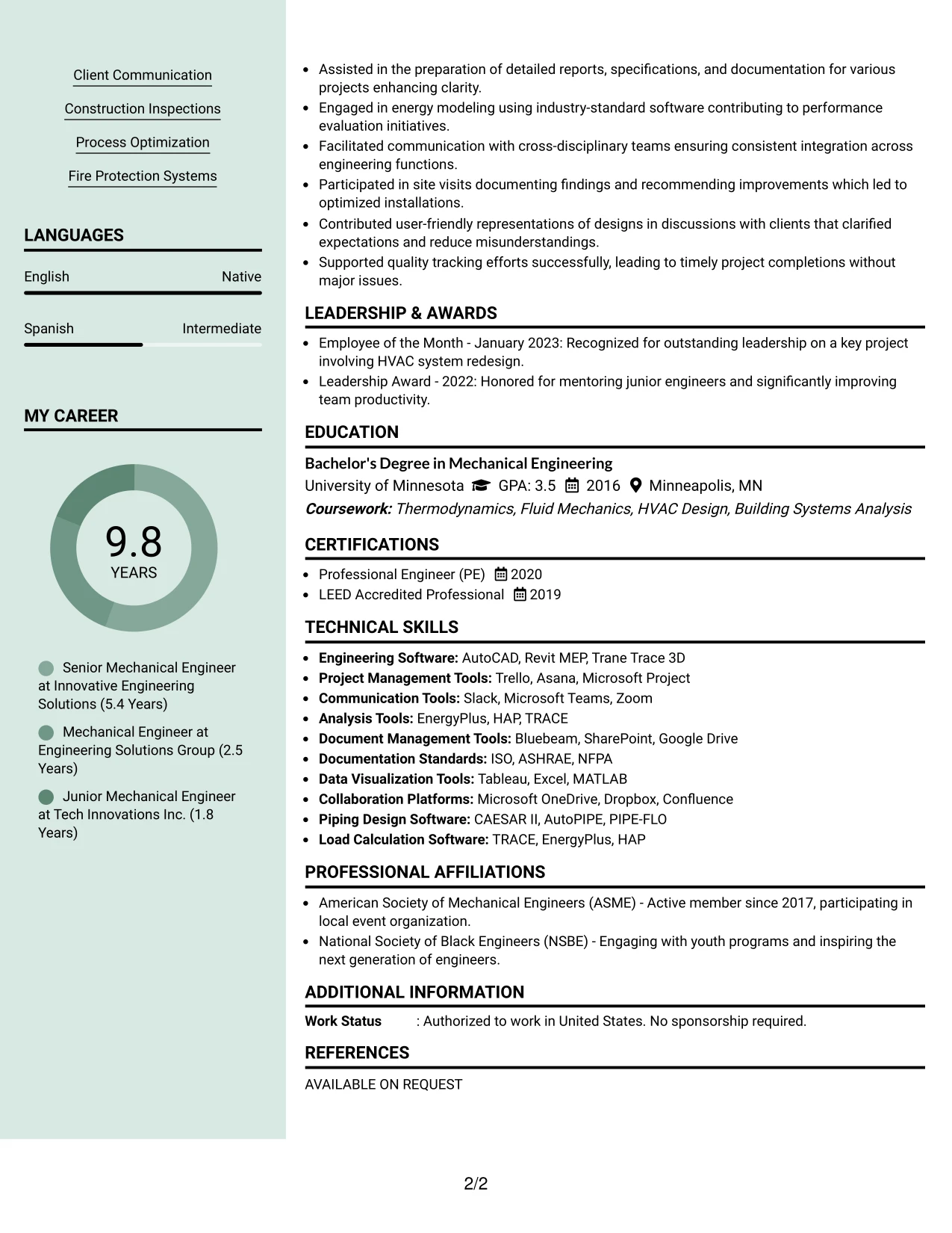 Resume Example Page 2