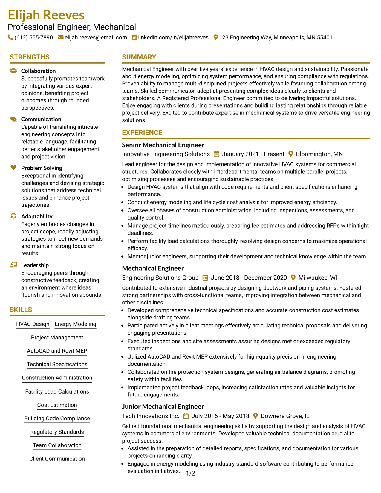 Resume Example Page 1