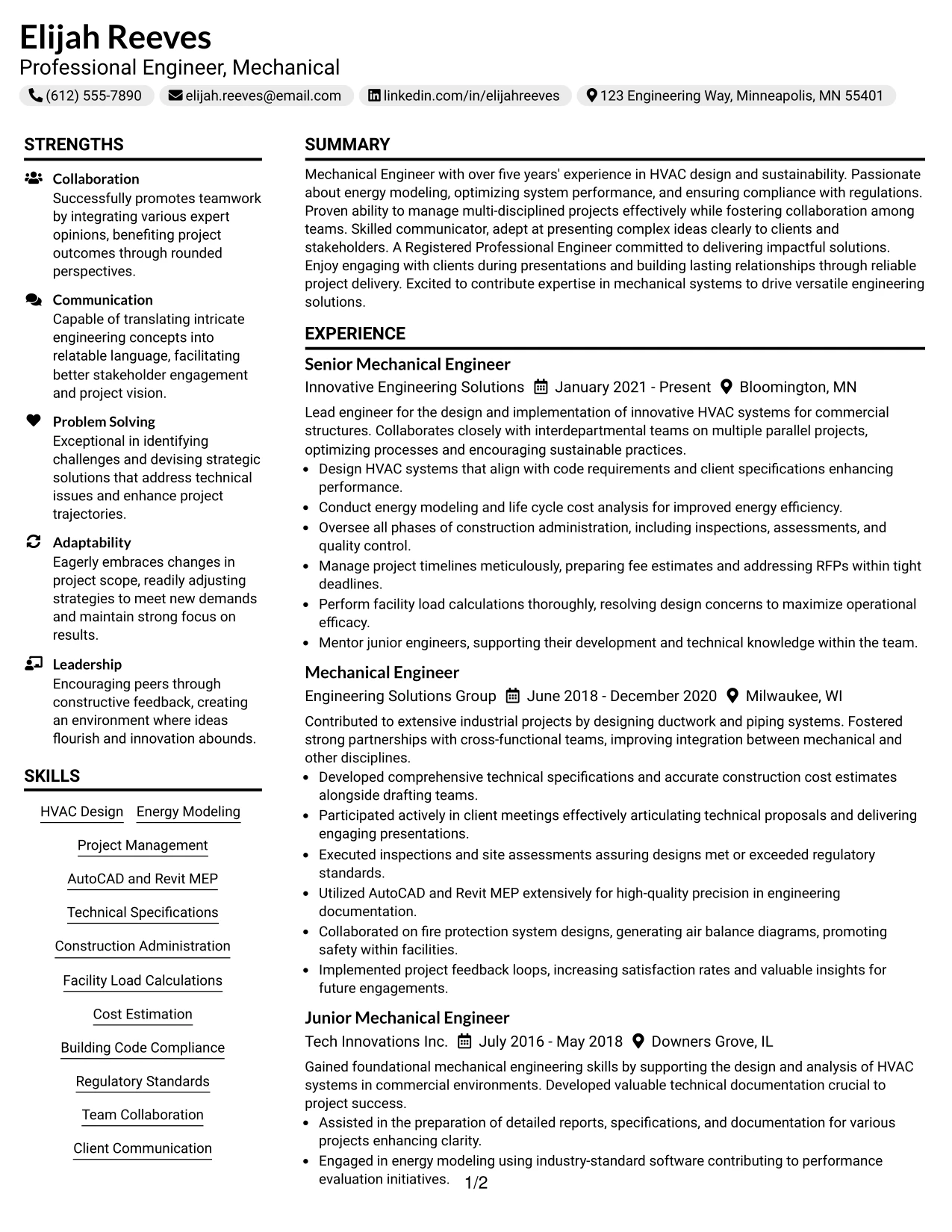 Resume Example Page 1