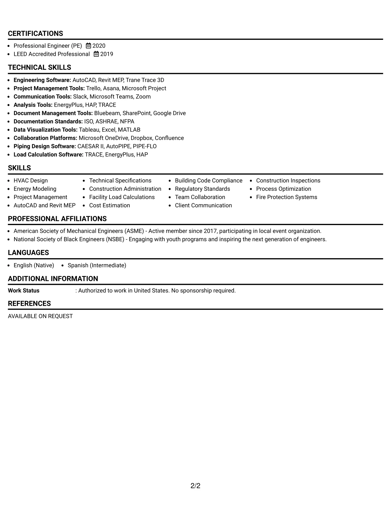 Resume Example Page 2