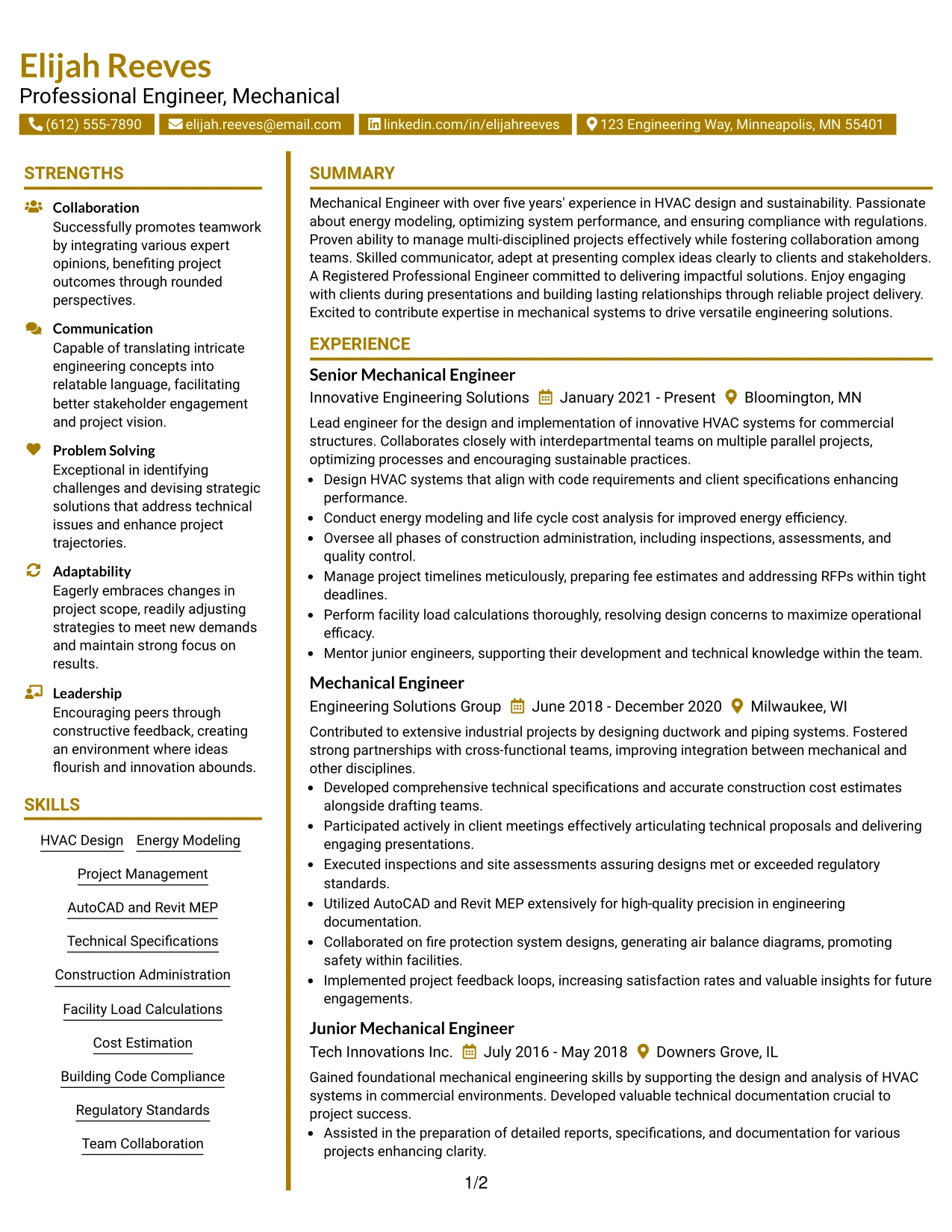 Resume Example Page 1